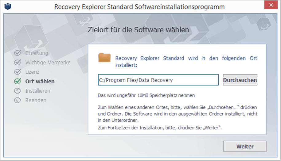 Recovery Explorer Standard Installation