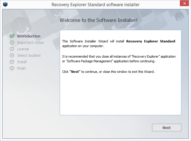 Gestor de software de Recovery Explorer Standard