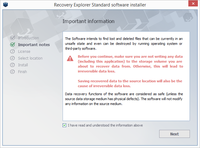 Instalador de software de Recovery Explorer Standard