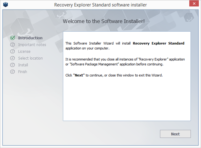 Recovery Explorer Standard software manager