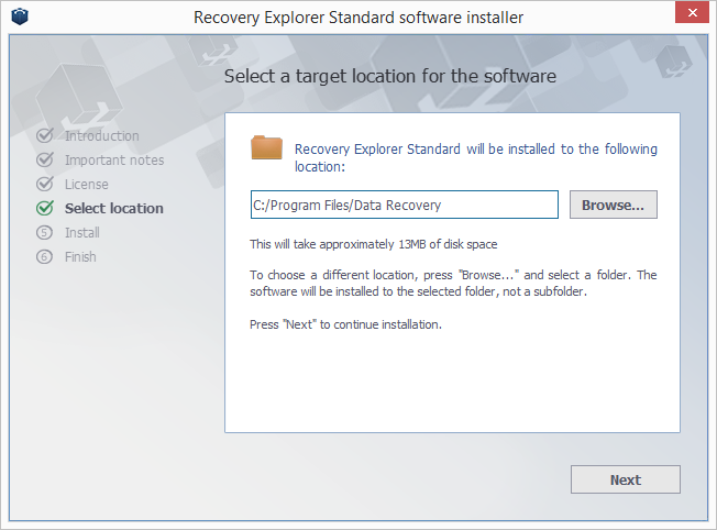 Recovery Explorer Standard installation